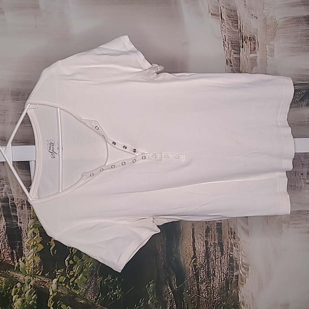 Style & Co Sport Womens 1X white short sleeve ribbed shirt